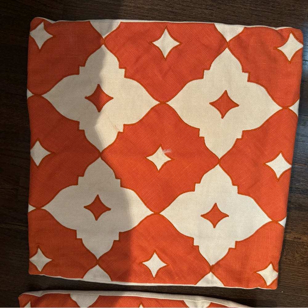 22” x 22” pillow cases orange and cream custom